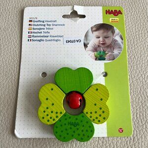 HABA Shamrock Wooden Baby Rattle with Bell - Made in Germany